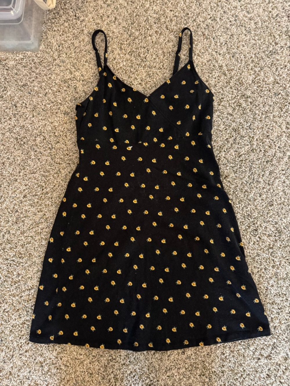Hollister Black Floral Slip Dress with Yellow Daisy Print